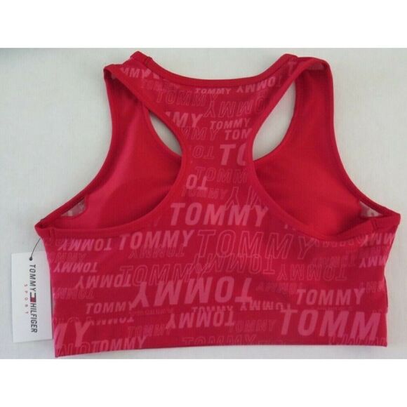 Tommy Hilfiger TPO0676T Womens Sz M Red Multi Tommy Logo Print Padded Sports Bra - Picture 2 of 5